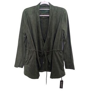Blank NYC Jacket XS Faux Suede‎ Olive Wrap Cascade Open Moto Boho Grunge
